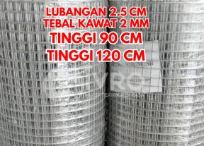 Kawat Ram Mesh Kotak Tebal 2mm Tinggi 120cm Lubangan 25cm